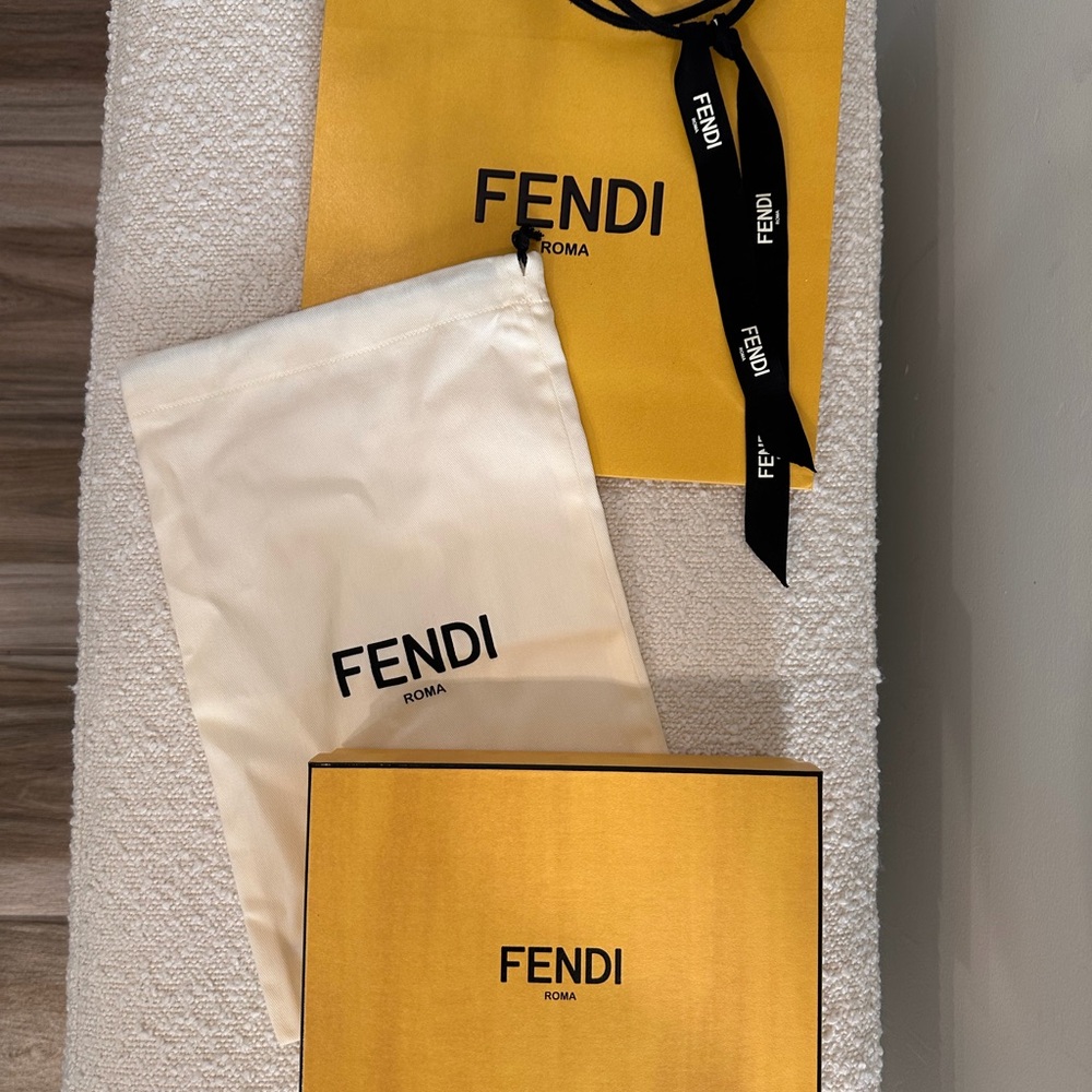 Fendi Yellow Shopping Bag and Box with Black Ribbon